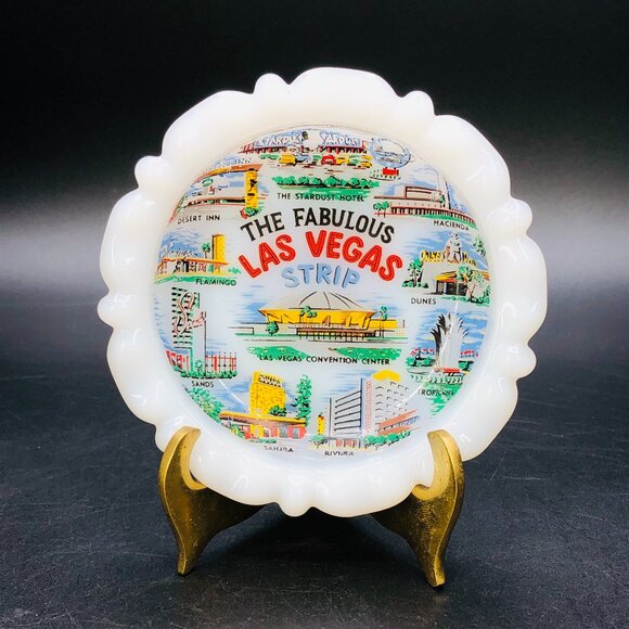 Vintage Las Vegas Milk Glass Trinket Dish Sin City Old Casino Strip Speakeasy - Picture 1 of 10